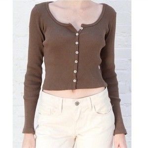 Brandy Melville Brown Ribbed Cropped Cardigan